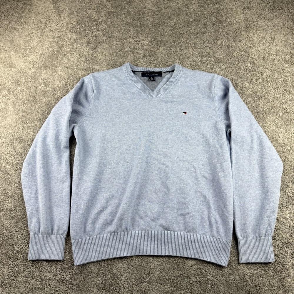 Tommy Hilfiger Sweater Men Medium Light Blue V-Neck Long Sleeve Pullover‎